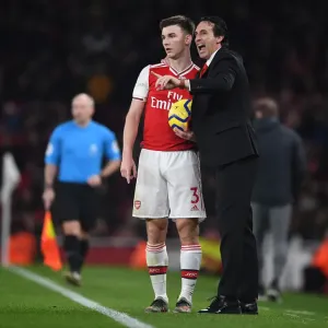 Arsenal's Unai Emery and Kieran Tierney During Arsenal v Southampton Premier League Match Arsenal's Unai Emery and Kieran Tierney During Arsenal v Southampton Premier League Match