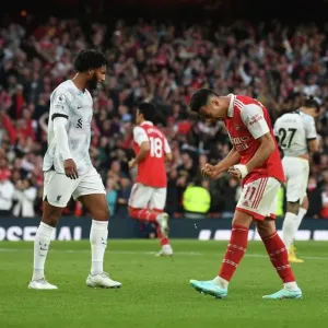 Arsenal's Unforgettable Triumph: Martinelli and Saka's Epic Goal Celebration vs. Liverpool (2022-23)