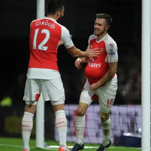 Arsenal's Unstoppable Duo: Ramsey and Giroud Celebrate Goals Against Watford (2015/16)