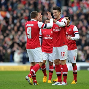 Arsenal's Unstoppable Striking Partnership: Giroud and Podolski Celebrate First Goal in FA Cup Victory (2012-13)