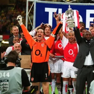 Arsenal's Victorious Captains: Vieira and Seaman Lift the FA Cup after 1:0 Win over Southampton, The FA Cup Final, Cardiff, Wales, 2003 Arsenal's Victorious Captains: Vieira and Seaman Lift the FA Cup after 1:0 Win over Southampton, The FA Cup Final, Cardiff, Wales, 2003