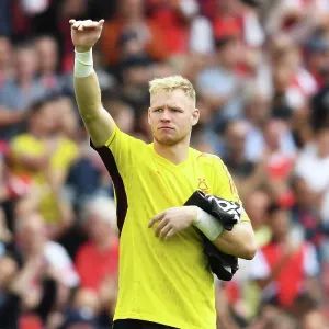 Arsenal's Victory: Aaron Ramsdale Celebrates with Fans vs. Nottingham Forest (2023-24) Arsenal's Victory: Aaron Ramsdale Celebrates with Fans vs. Nottingham Forest (2023-24)
