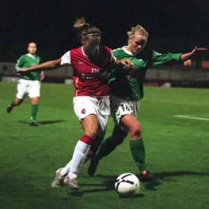 Arsenal's Victory Over Breidablik: Julie Fleeting and Elin Steinarsdottir in Action during the Womens UEFA Cup Quarterfinals (4:1)