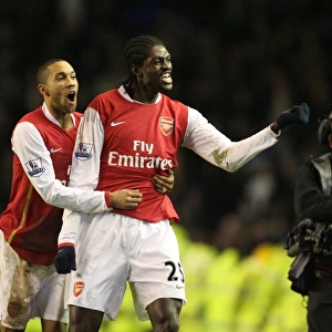 Arsenal's Victory Celebration: Clichy and Adebayor Rejoice after 4-1 Win over Everton