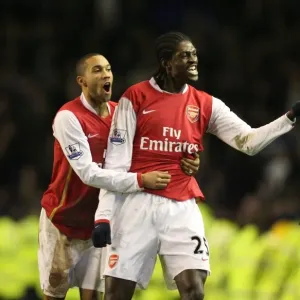 Arsenal's Victory Celebration: Clichy and Adebayor Rejoice after 4-1 Win over Everton Arsenal's Victory Celebration: Clichy and Adebayor Rejoice after 4-1 Win over Everton