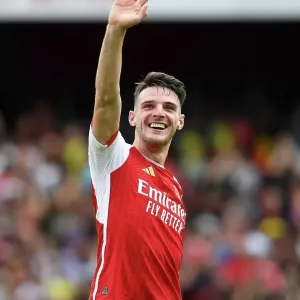 Arsenal's Victory: Declan Rice Celebrates with Fans vs. Nottingham Forest (2023-24) Arsenal's Victory: Declan Rice Celebrates with Fans vs. Nottingham Forest (2023-24)