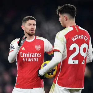 Arsenal's Victory: Jorginho and Havertz Celebrate against Wolverhampton Wanderers (2023-24)