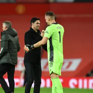 Arsenal's Victory at Old Trafford: Arteta and Leno Celebrate a Rare Win Against Manchester United (2020-21) Arsenal's Victory at Old Trafford: Arteta and Leno Celebrate a Rare Win Against Manchester United (2020-21)