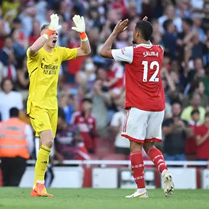 Arsenal's Victory: Ramsdale and Saliba Celebrate Against Fulham in 2022-23 Premier League