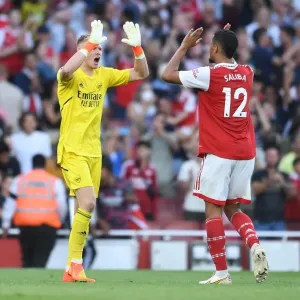 Arsenal's Victory: Ramsdale and Saliba Celebrate Against Fulham in 2022-23 Premier League Arsenal's Victory: Ramsdale and Saliba Celebrate Against Fulham in 2022-23 Premier League