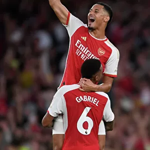Arsenal's Victory: Saliba and Gabriel Celebrate Over Manchester City (2023-24)