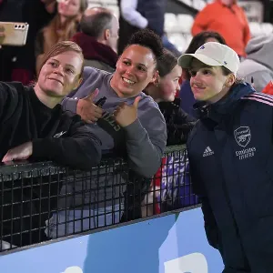 Arsenal's Vivianne Miedema Celebrates with Fans after Arsenal Women's Super League Victory over Leicester City Arsenal's Vivianne Miedema Celebrates with Fans after Arsenal Women's Super League Victory over Leicester City