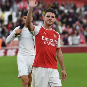 Arsenal's Welcome: Rice Greets Fans After Arsenal FC vs AS Monaco Emirates Cup Match, 2023 Arsenal's Welcome: Rice Greets Fans After Arsenal FC vs AS Monaco Emirates Cup Match, 2023