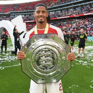Arsenal's William Saliba Reacts After FA Community Shield Loss to Manchester City, 2023-24 Arsenal's William Saliba Reacts After FA Community Shield Loss to Manchester City, 2023-24