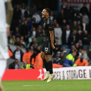 Arsenal's William Saliba Reacts at the Final Whistle vs Leeds United (Premier League 2022-23) Arsenal's William Saliba Reacts at the Final Whistle vs Leeds United (Premier League 2022-23)