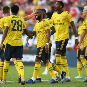 Arsenal's Willock and Lacazette Celebrate Goals in 2019 International Champions Cup Win against Fiorentina