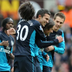 Arsenal's Winning Moment: Van Persie, Benayoun, Rosicky, and Ramsey Celebrate Goal vs Stoke City (2012)