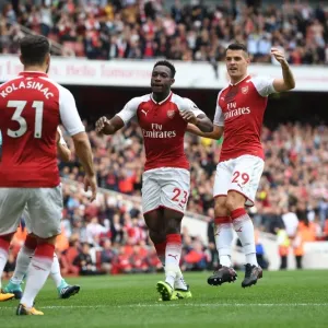 Arsenal's Winning Moment: Welbeck, Xhaka, and Kolasinac Celebrate First Goal vs. AFC Bournemouth (2017-18) Arsenal's Winning Moment: Welbeck, Xhaka, and Kolasinac Celebrate First Goal vs. AFC Bournemouth (2017-18)
