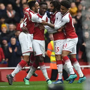 Arsenal's Winning Moment: Welbeck, Aubameyang, Elneny, and Nelson Celebrate Goals Against Southampton