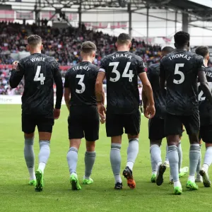 Arsenal's Winning Moment: White, Tierney, Xhaka, Partey, and Magalhaes Celebrate First Goal Against Brentford (Brentford v Arsenal 2022-23) Arsenal's Winning Moment: White, Tierney, Xhaka, Partey, and Magalhaes Celebrate First Goal Against Brentford (Brentford v Arsenal 2022-23)