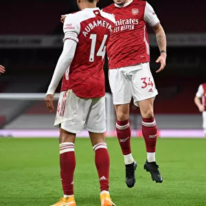 Arsenal's Xhaka and Aubameyang Celebrate First Goal in Empty Emirates Stadium Against Newcastle United (2021)