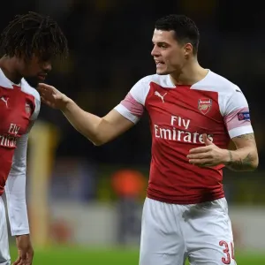 Arsenal's Xhaka and Iwobi in Action against BATE Borisov in UEFA Europa League