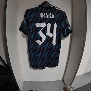 Arsenal's Xhaka Jersey in Anfield Changing Room - Carabao Cup Semi-Final Showdown: Liverpool vs Arsenal (2021-2022)