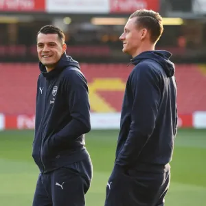 Arsenal FC Print - Xhaka and Leno Pre-Match Huddle