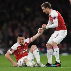 Arsenal's Xhaka and Monreal in Action during Europa League Clash against Stade Rennais