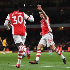 Arsenal's Xhaka and Nketiah Celebrate First Goal Against Wolverhampton Wanderers in 2021-22 Premier League