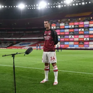 Arsenal's Xhaka Speaks Out: Empty Emirates Stadium, Arsenal v Liverpool, Premier League 2019-2020 Arsenal's Xhaka Speaks Out: Empty Emirates Stadium, Arsenal v Liverpool, Premier League 2019-2020