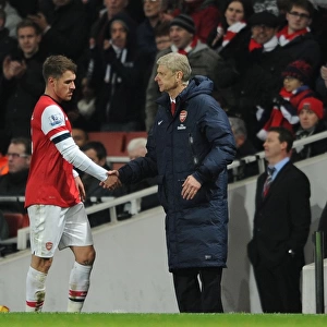 Arsene Wenger and Aaron Ramsey: A Pre-Match Handshake at Arsenal's Emirates Stadium (Arsenal v Hull City, 2013-14)