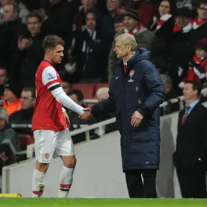 Arsene Wenger and Aaron Ramsey: A Pre-Match Handshake at Arsenal's Emirates Stadium (Arsenal v Hull City, 2013-14)