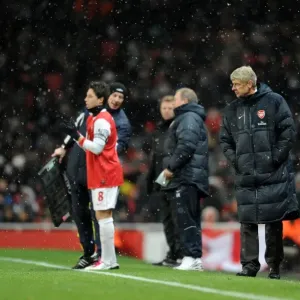 Arsene Wenger the Arsenal Manager. Arsenal 2: 0 Wigan Athletic. Carling Cup, Quarter Final