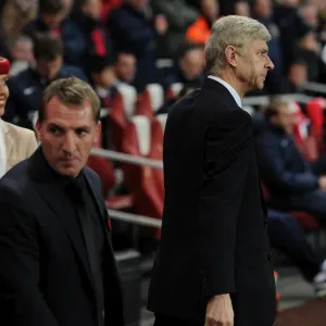 Arsene Wenger the Arsenal Manager and Brendan Rodgers the Liverpool Manager. Arsenal 2: 0 Liverpool Arsene Wenger the Arsenal Manager and Brendan Rodgers the Liverpool Manager. Arsenal 2: 0 Liverpool