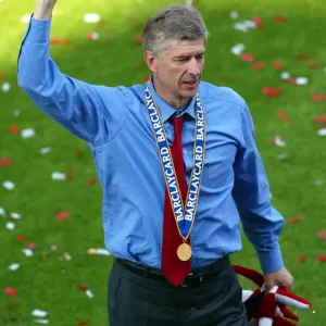 Arsene Wenger the Arsenal Manager celebrates at the end of the match Arsene Wenger the Arsenal Manager celebrates at the end of the match