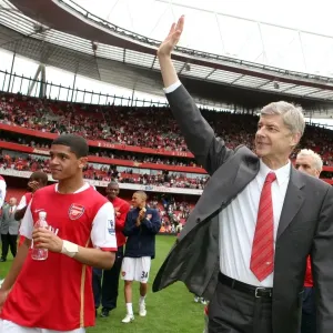 Arsene Wenger the Arsenal Manager during the lap of the pitch to thank the fans for their support