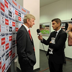 Arsene Wenger the Arsenal Manager talks to Sky before the match. Arsenal 3: 1 Stoke City