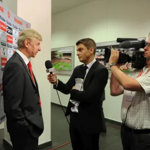 Arsene Wenger the Arsenal Manager talks to Sky before the match. Arsenal 3: 1 Stoke City Arsene Wenger the Arsenal Manager talks to Sky before the match. Arsenal 3: 1 Stoke City