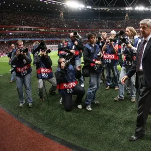 Arsene Wenger Celebrates Arsenal's 2-0 UEFA Champions League Victory over Olympiacos