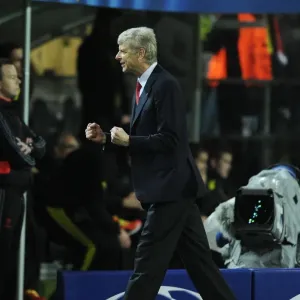 Arsene Wenger Celebrates Arsenal's UEFA Champions League Victory at Borussia Dortmund (2013-14)