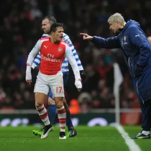 Arsene Wenger Conferring with Alexis Sanchez during Arsenal's Match against Queens Park Rangers (2014-15) Arsene Wenger Conferring with Alexis Sanchez during Arsenal's Match against Queens Park Rangers (2014-15)