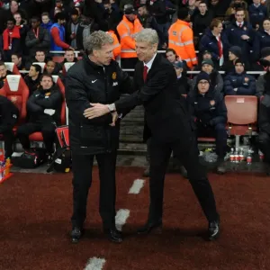 Arsene Wenger and David Moyes: Pre-Match Handshake at the Emirates, Arsenal vs Manchester United, Premier League 2013-14
