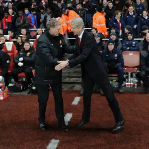 Arsene Wenger and David Moyes: United Pre-Match Handshake, Arsenal vs Manchester United, Premier League 2013-14