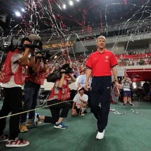 Arsene Wenger and Dragan Stojkovic Lead Out Teams at Nagoya Grampus vs. Arsenal Match, 2013