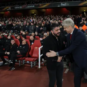 Arsene Wenger and Gennaro Gattuso: A Pre-Match Handshake Before Arsenal vs. AC Milan, UEFA Europa League (2018)