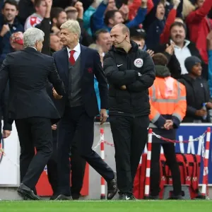 Arsene Wenger and Mark Hughes: A Pre-Match Handshake at Stoke City vs. Arsenal (2017-18)