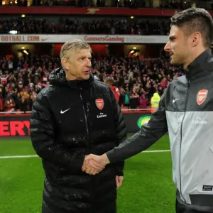 Arsene Wenger and Olivier Giroud Celebrate Arsenal's Victory: 4-1 over Wigan Athletic, Barclays Premier League, Emirates Stadium (2013)