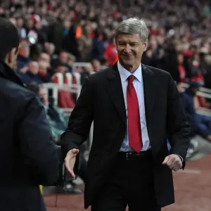 Arsene Wenger and Roberto Martinez Pre-Match Handshake: Arsenal vs. Wigan Athletic, Premier League, 2011-12