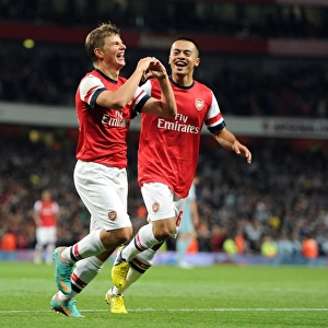 Arshavin and Yennaris Celebrate Arsenal's Third Goal vs Coventry City (Capital One Cup 2012-13)